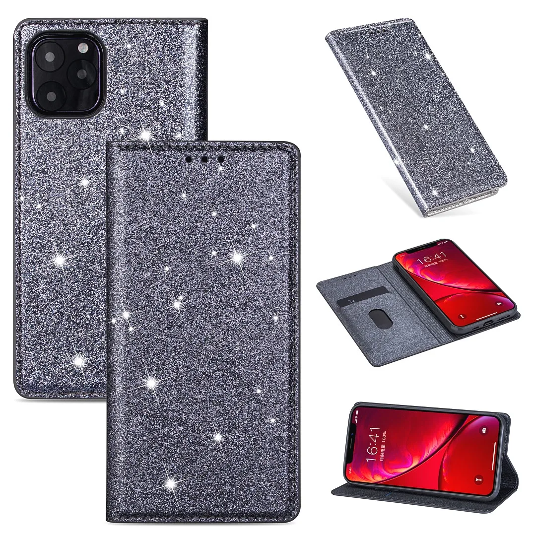 Блестящий кожаный магнитный флип-чехол для IPhone X Xr Xs 11 pro Max Bling кошелек держатель для карт Обложка для книги для IPhone 8 7 6 6s Plus - Цвет: Grey CSJ