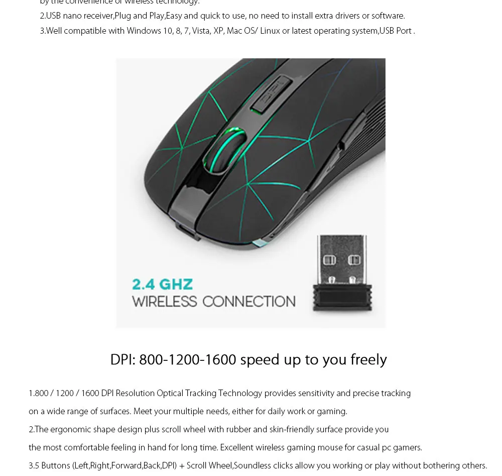 Rii RM200 1600 dpi USB оптическая беспроводная компьютерная мышь с подсветкой 2,4 ГГц Беспроводная игровая мышь для маленький ПК, ноутбук 800/1200/1600 dpi
