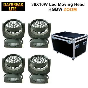 

4PCS/LOT 4IN1 Flight Case led moving head light 36x10w RGBW zoom full color mix brightness dimmer wash stage effect lighting
