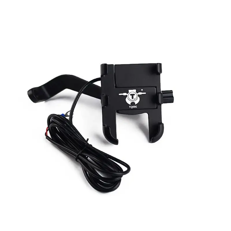 Motorcycle Scooter Phone Holder Mount Stand with USB Charger for iphone samsung - Цвет: Mirror  Black