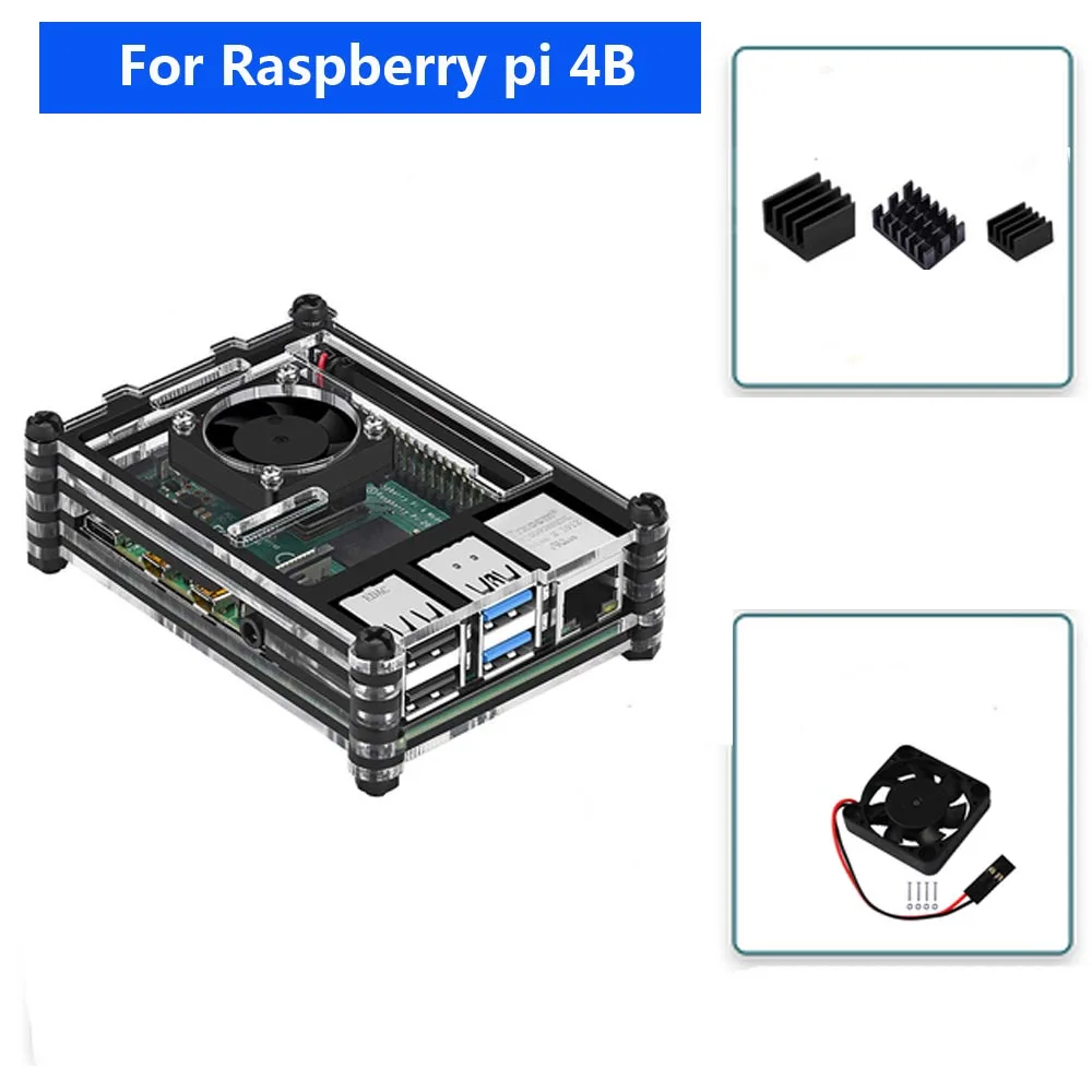 Raspberry PI 4 Model B Acrylic Case With Cooling Fan+32GB SD Card+5V 3A power+Heatsink+HDMI for Raspberry pi 4B