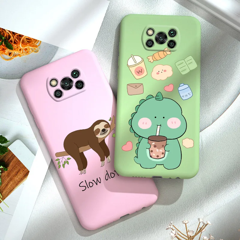 Para Xiaomi Poco X3 NFC 6,67 pulgadas de silicona funda de móvil suave de TPU Poco X3 PRO de dibujos animados lindo POCO X3 X 3 Color caramelo Matt