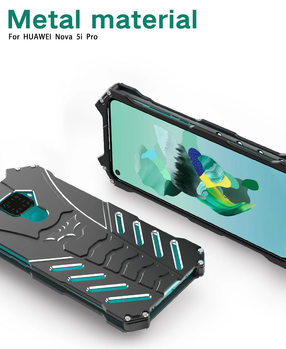 Модные металлические Чехлы серии «летучая мышь» для huawei Nova 5i Pro, Жесткий Чехол, ударопрочный корпус для рассеивания тепла, тонкие спортивные+ ремни+ держатель