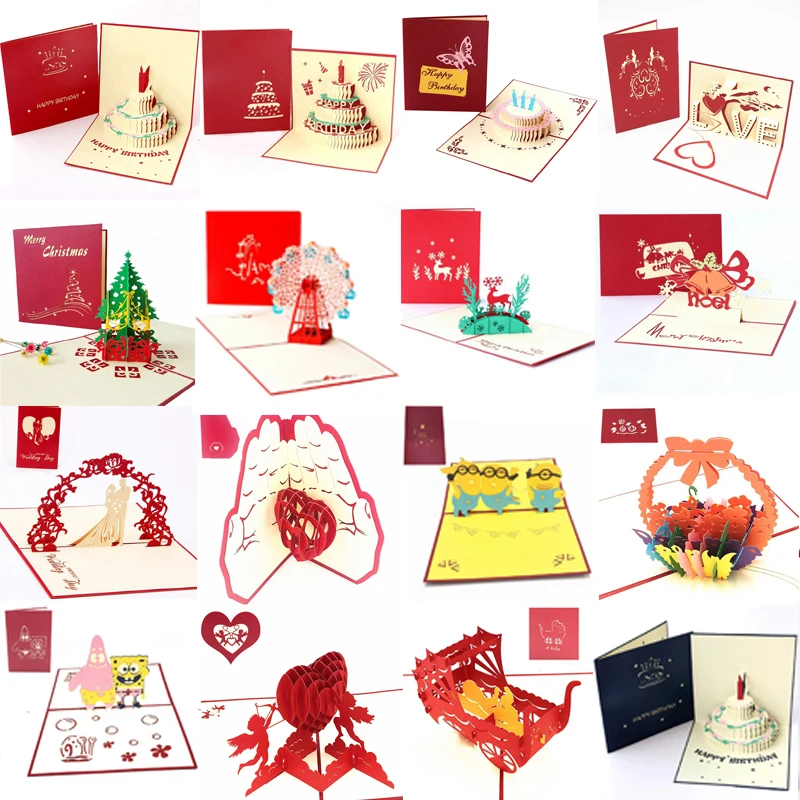 3D Pop Up Cards Cake Greeting Postcards DIY Gifts Card For Party Birthday New Year Christmas Wedding Invitation Card Decoration