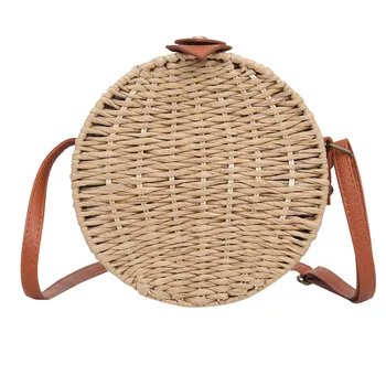 

Women's Fashion Grass Woven Bag Straw Material Solid Color Hasp Diagonal Bag Versatile Shoulder Bag Button Decoration May 10
