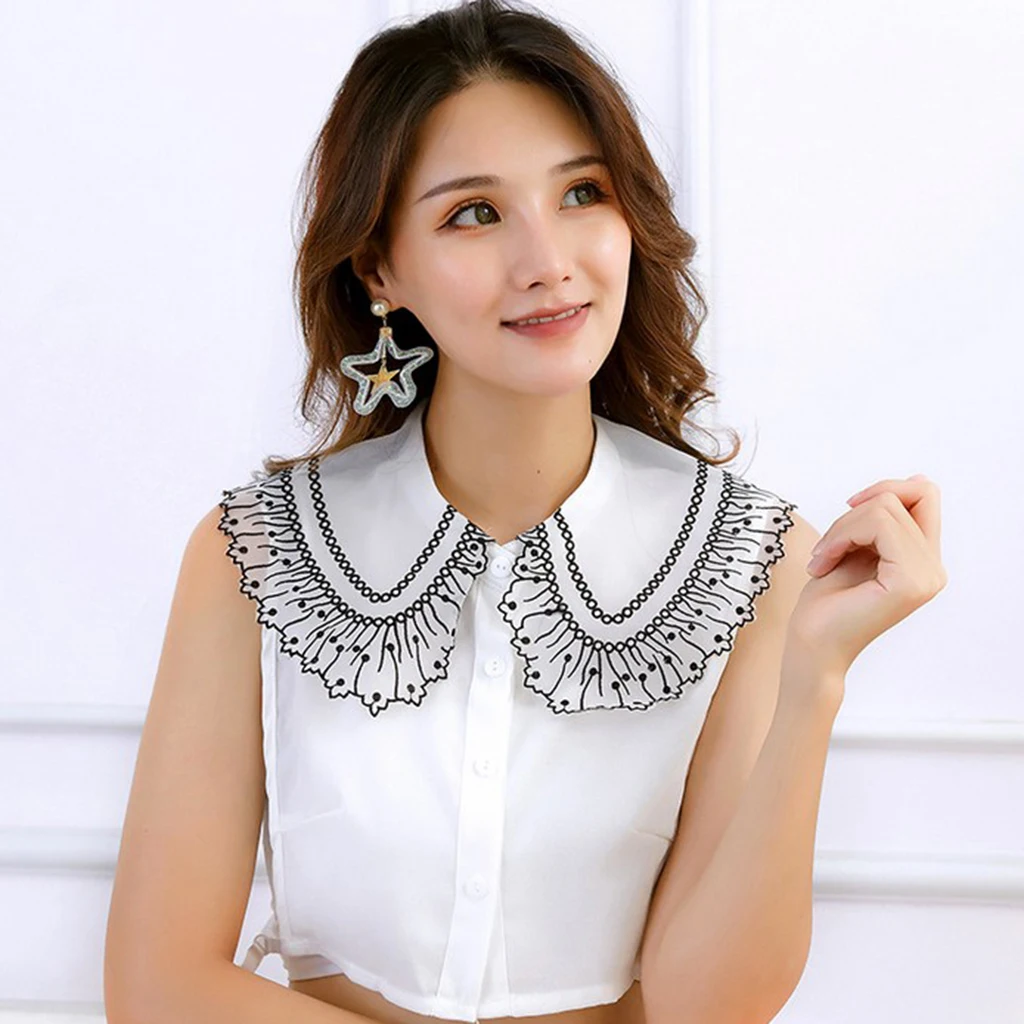 

Women's Detachable Fake Shirt Lapel Collar Polka Dot Sweater Shirt Accessory