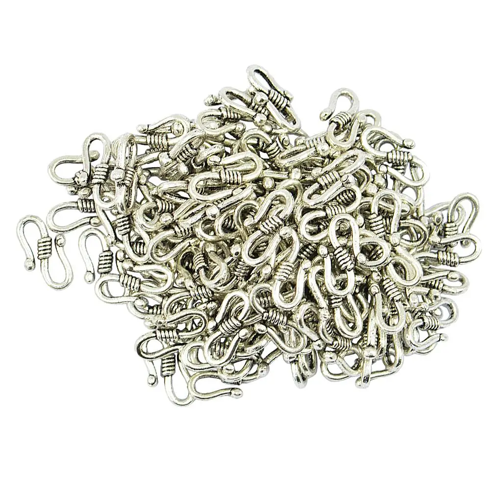 100x 15x8mm Alloy Antique Tibetan silver color S Hook Connectors Clasps Necklace Clasp Bracelet Clasp DIY Jewelry Findings Accessories