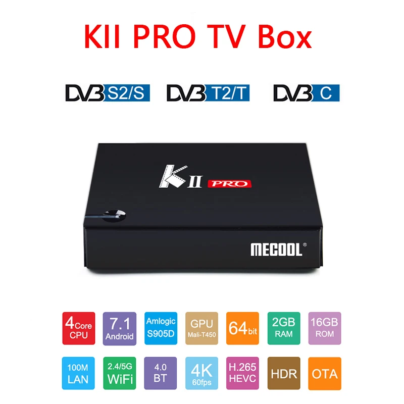 MECOOL KII Pro DVB T2+ S2 Android 7,1 Smart tv Box S905D четырехъядерный 2 Гб 16 Гб 4K медиаплеер 2,4G+ 5G двойной Wifi BT4.0 KI KII PRO