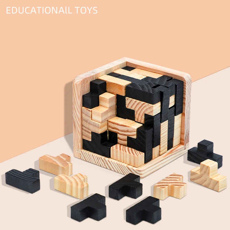 Образовательная 3D деревянная игрушка-головоломка в форме Тетриса Т-образный