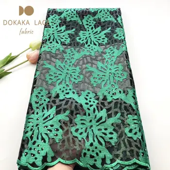 

Green Color African French Net Lace Fabrics With Stones And Sequins Fashion Embroidered Sequined Nigerian Bride Dresses Fabrics
