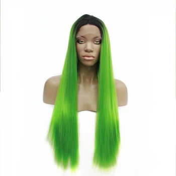

Heat Resistant Cheap Ombre Wigs Long Straight Silky Soft High Temperature Fiber Synthetic Lace Front Wig For Women