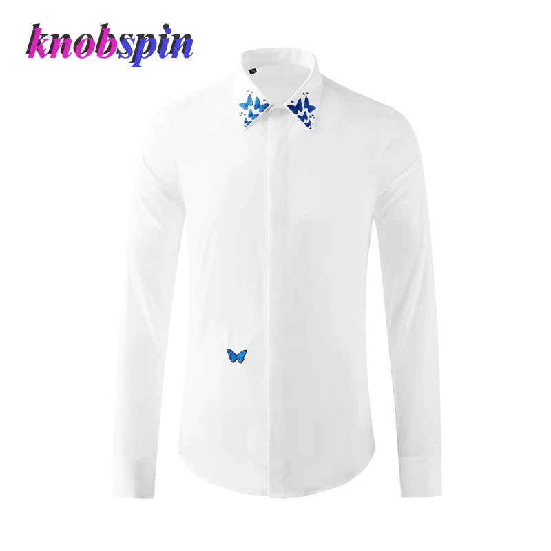 short sleeve shirts & tops Brand Business Male Dress Shirt Butterfly Print Chemise homme long sleeve Casual men Shirts Camisa masculina Plus Size M-4XL men's short sleeve button down shirts