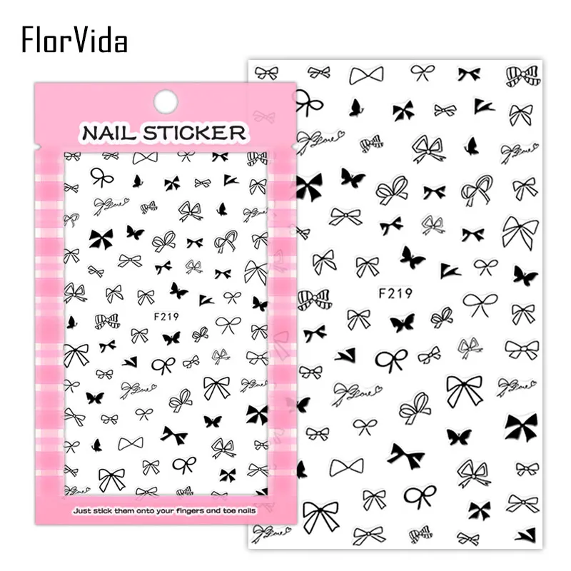 F219 Black FlorVida F214-220 3D слайдер для ногтей золотые черные наклейки Переводные картинки с бабочками клейкий дизайн для маникюра Советы украшения для ногтей - Цвет: F219 Black