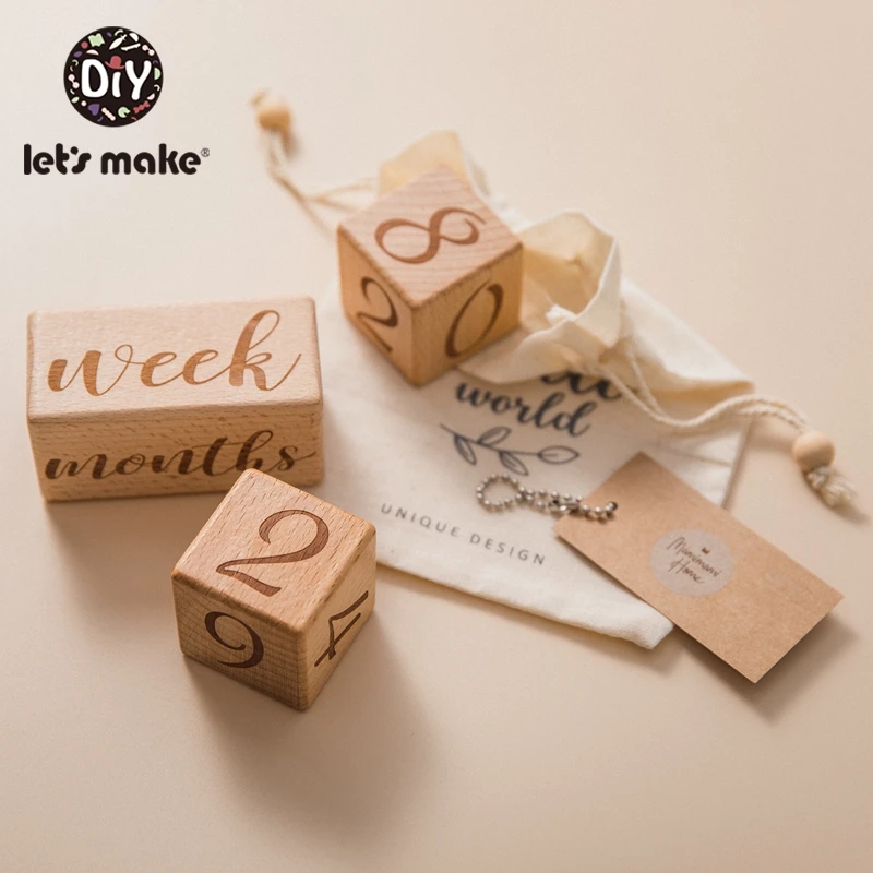 

Let's Make 3PCS/Set Log Block Baby Milestone Square Letter Engraved Wood Infants Bathing Gift Newborn Photography Calendar