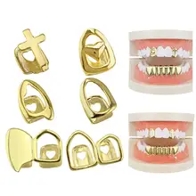 Gold Teeth Grillz Top&Bottom Grills Dental Mouth Teeth Caps Cosplay Tooth Rapper