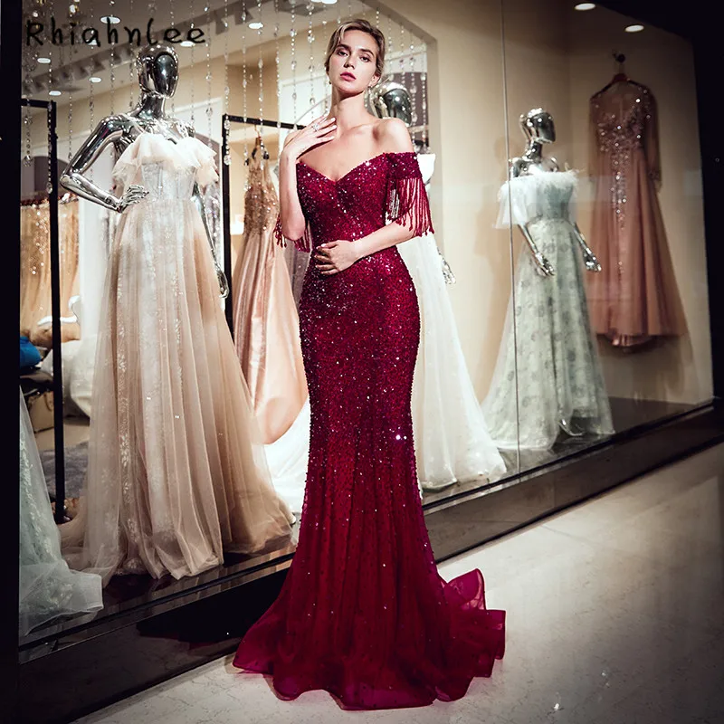 Вечернее платье с открытыми плечами, золотое, vestidos de fiesta de noche, великолепное, с бисером, торжественное платье
