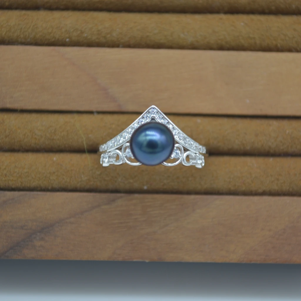 Simple micro Inlay Ring mountings fashionable pearl ring fittings girl S925 sterling silver jewelry accessories wholesale