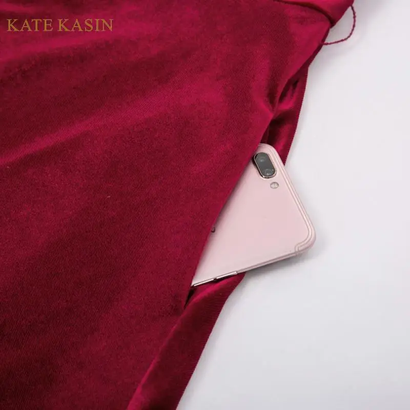 Kate Kasin, осень, 3/4 рукав, вельветовое платье с поясом, винтажный стиль, женское приталенное ТРАПЕЦИЕВИДНОЕ плиссированное платье миди, винное/черное S-XXL