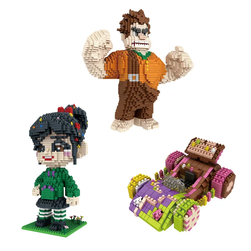 

American cartoon image Wreck Ralph micro diamond building block Vanellope von Schweetz figure karting car nanobricks toys