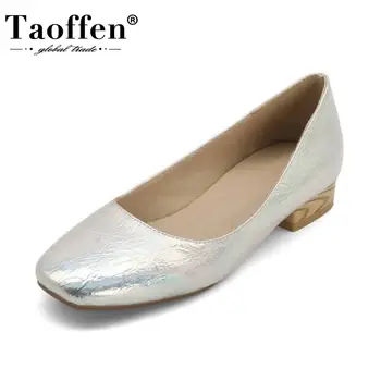 

Taoffen Spring Women Pumps Thick Heels Round Toe Shoes Loafers Slip On Shoes Shallow Low Heel Office Lady Shoes Size 32-45