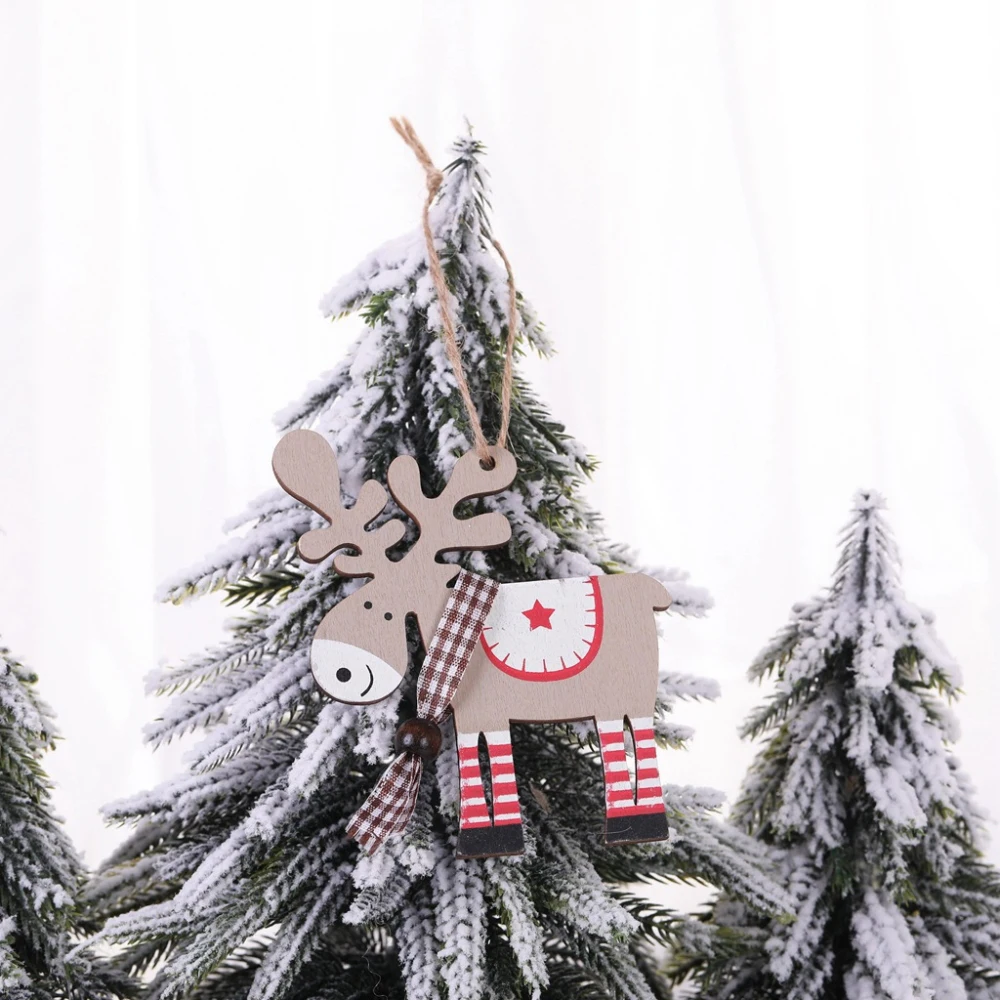 Санта-Клаус, снеговик, дерево, игрушка, кукла, рождественские украшения, окрашенная деревянная подвеска в виде лося, декор в виде оленя, украшения для дома - Цвет: D