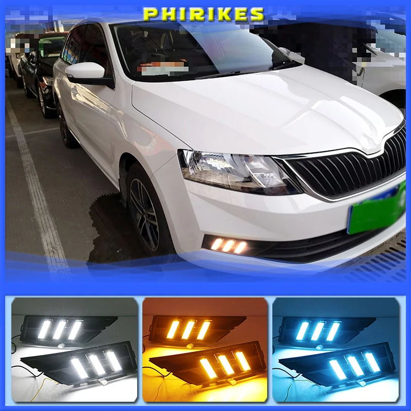 

2Pcs DRL For Skoda Rapid 2018 With Yellow Turning Signal 12V Car DRL LED Daytime Running Light Fog Light