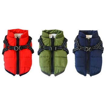 

2 In 1 Pet Autumn Winter Skiing Costume Sleeveless Cotton Padded Vest With Durable Chest Strap Harness