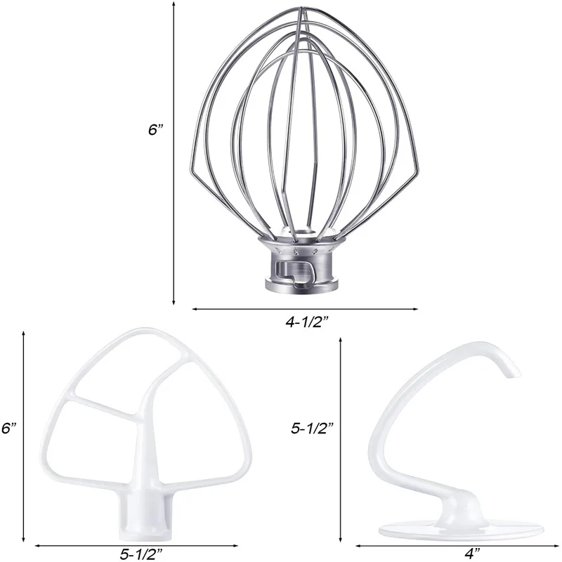 3pcs K45DH Coated C Dough Hook K45WW Wire Whip K45B Coated Flat Beater Compatible With Kitchenaid Mixer KSM150