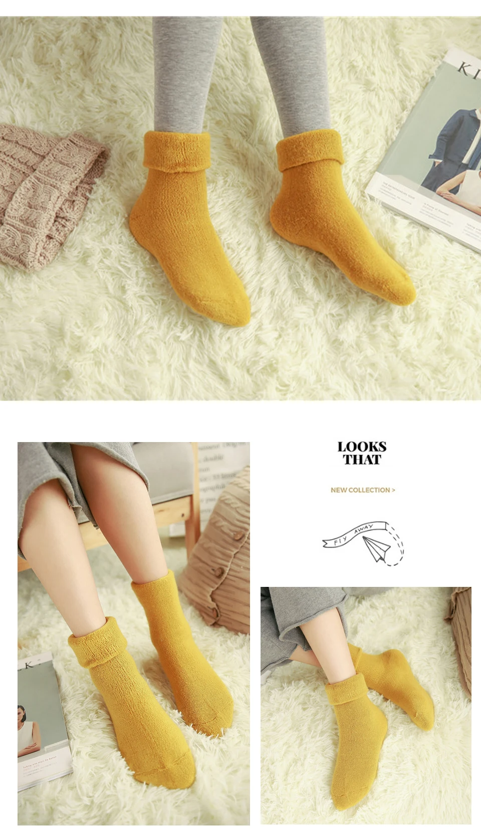 Fashion Hot Double-Layer Casual Home Sock Autumn And Winter Warm Solid Color Terry Thick Towel Floor Men And Women Socks Gift (3)