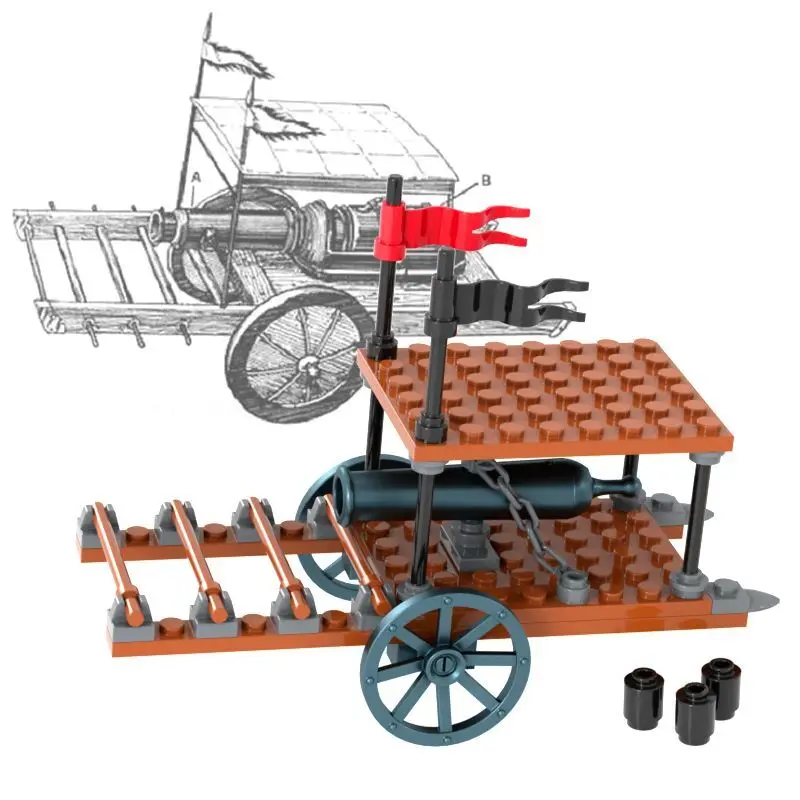 Moc Building Block Figure Di Soldato Medievale Ming Army Of Ming Dinastia Scena Di Battaglia Militare Cannone Carro Giocattoli Per Bambini