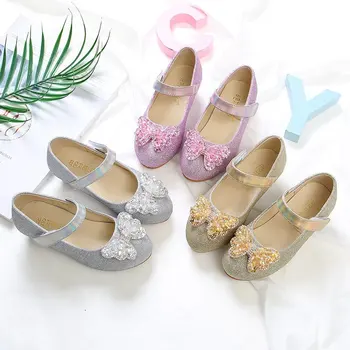 

Children Party Leather Shoes Girls PU Low Heel with Bow Kids Shoes For Girls spring Single Dance Dress shoe STM019