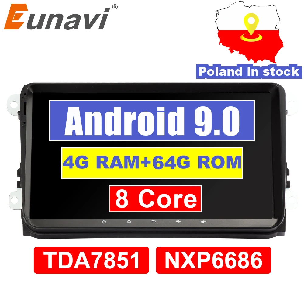 Meilleur Eunavi 4G 64G Android 9 2 Din autoradio stéréo GPS pour VW Passat B6 CC Polo GOLF 5 6 Touran Jetta Tiguan Magotan siège DSP pas de DVD