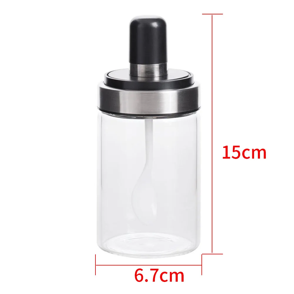 Glass Spice Pots Dustproof Household Seasoning Jar Condiment Container With Spoon Lid Sealed Storage Bottle Kitchen Transparent