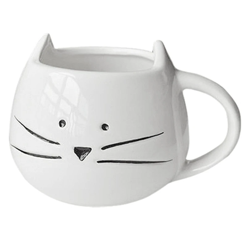 Coffee Cup Cat Animal Milk Cup Ceramic Lovers Mug Cute Birthday Gift,Christmas Gift(White+ Black) 2Piece Set