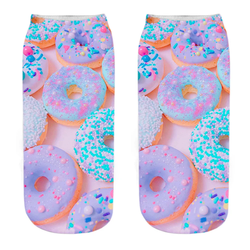 Neue heiße verkaufende lustige 3d gedruckte Macaron Donuts Dessert Unisex frische lila grüne Lebensmittel gemusterte kurze Söckchen Drops hip – Detail 12