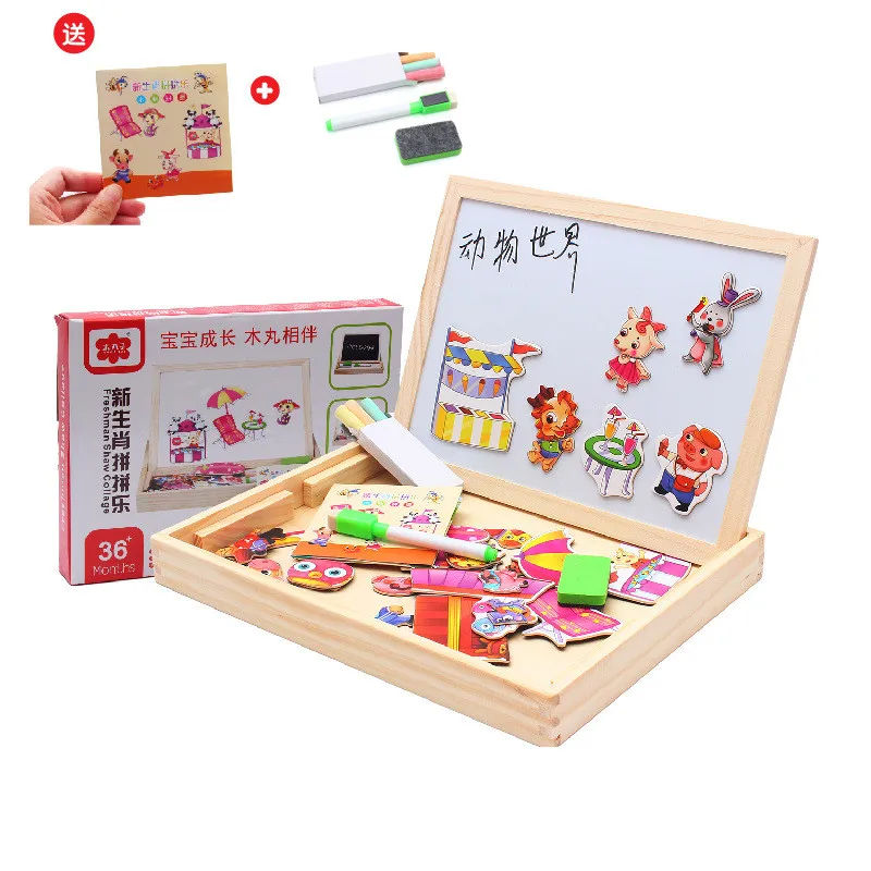 Деревянные Магнитные Головоломки, игрушки для детей, 3D головоломка, фигурка/Животные/транспортное средство/дорожное движение, доска для рисования, 15 видов стилей, Обучающие деревянные игрушки - Цвет: STYLE-O