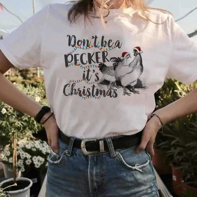 Новинка Корейская Рождественская футболка с надписью Don't Be PECKER It's Christmas Kawaii