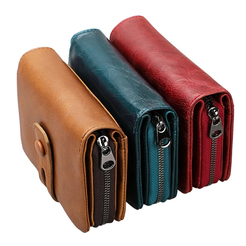 

Genuine Leather Wallet for Men Short Luxury Trifold Card-Holder Purse Window ID Purse Wallet with Zipper Coin Pocket