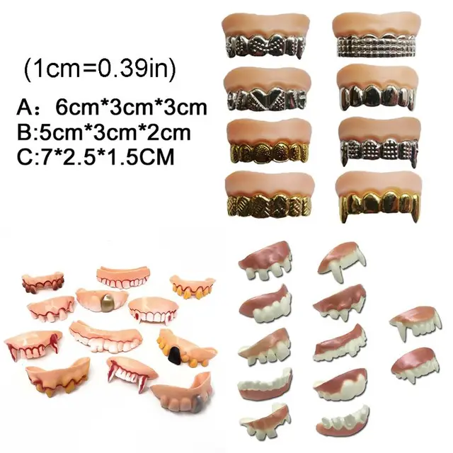 12pcs/set Halloween Party Prank Toys Simulation Rotten Teeth Vampire Denture Masquerade Cosplay Fake Teeth Trick Props 6