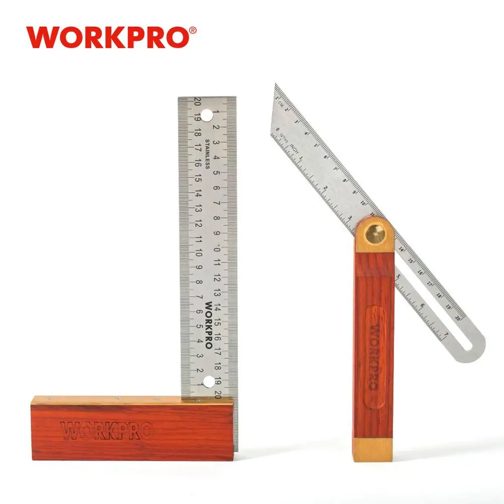 Линейка угловая WORKPRO 2 в 1 скользящий Т скос с деревянной ручкой 8 дюймов три