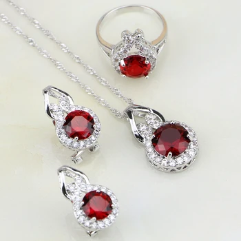 

Red Garnet Cubic Zirconia White Zircon 925 Sterling Silver Jewelry For Women Wedding Jewelry Sets Earring/Pendant/Necklace/Ring