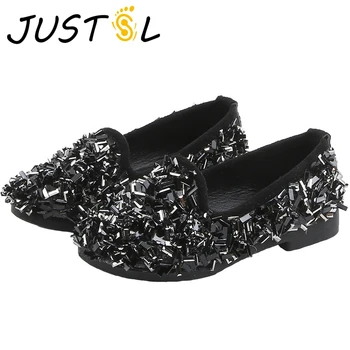 

JUSTSL Autumn New Girls Rhinestone Shoes Kids Sequins Princess Shoes Soft Bottom Children's Performance Dance Thin Shoes