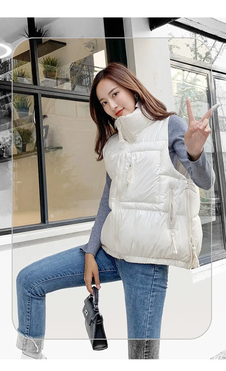 Winter Woman Down Cotton Short Vest Coat Yellow Stand Colloar Sleeveless Jacket Large size Waistcoat Korean Style Gilet Femme petite long puffer coat