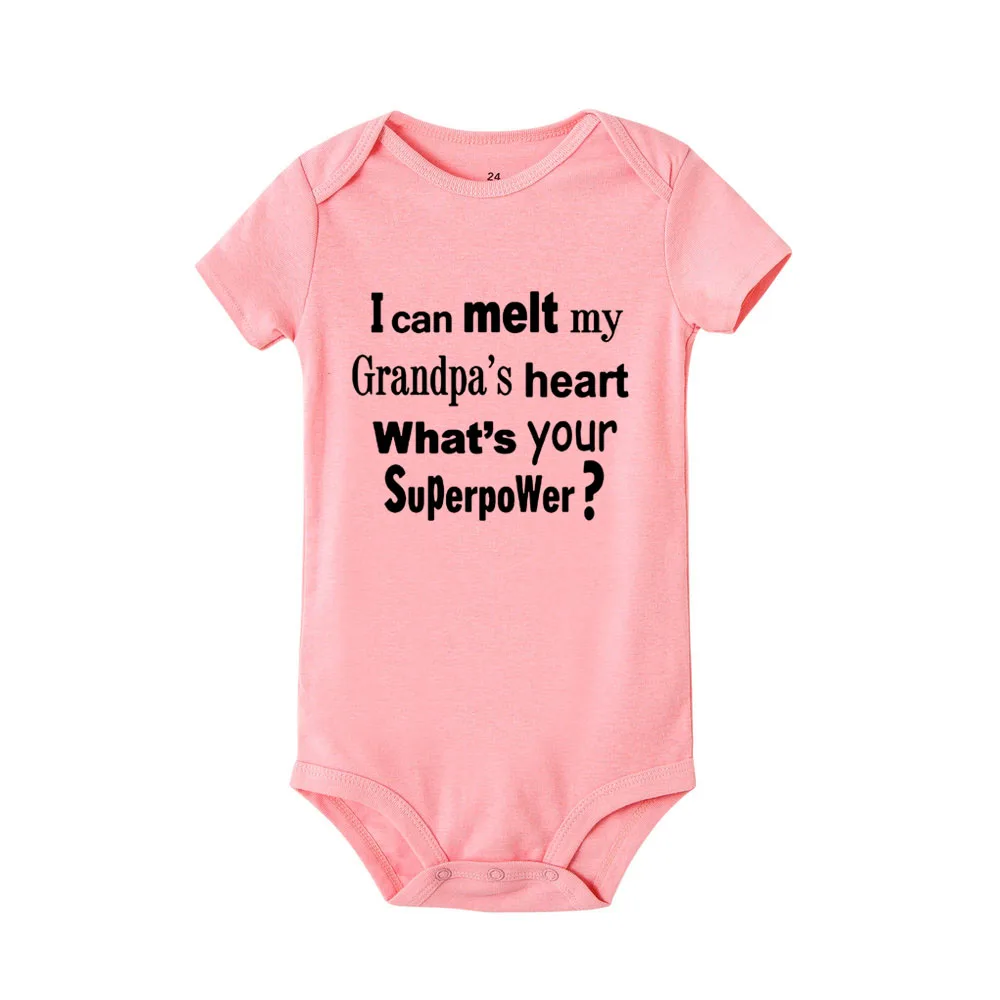 Летний хлопковый комбинезон с надписью «I Can Melt Grandpas Heart What's Your Superpower» для новорожденных мальчиков и девочек - Цвет: RD13-SRPPK-