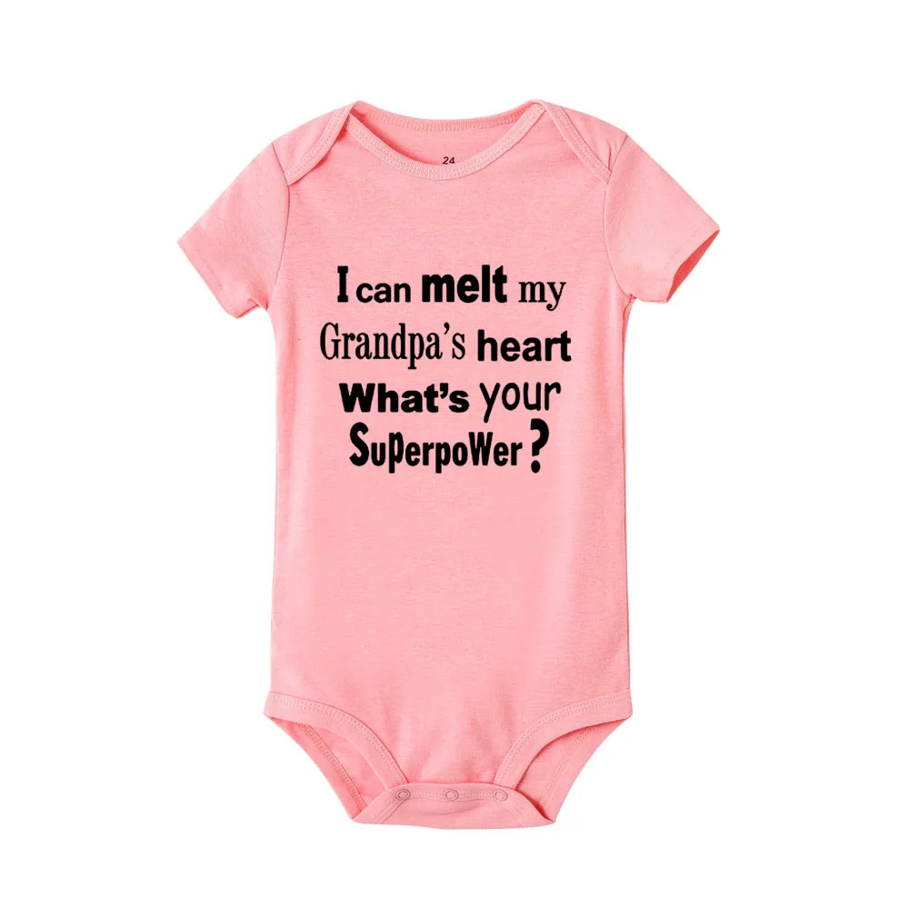 RD13-SRPPK- Летний хлопковый комбинезон с надписью «I Can Melt Grandpas Heart What's Your Superpower» для новорожденных мальчиков и девочек - Цвет: RD13-SRPPK-