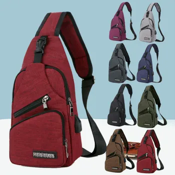 

Men's Crossbody Chest Bags Men USB Charging Headphone Plug Designer Messenger Oxford Shoulder Bag Diagonal Package 2020 Travel