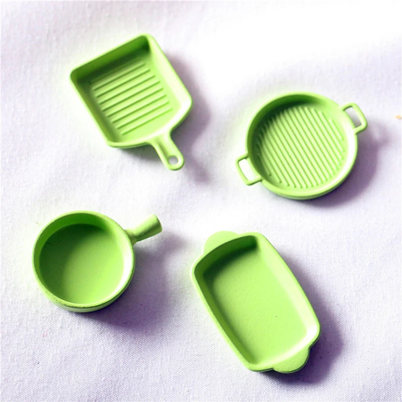 4 Pcs/Set Doll House Baking Pan Japanese Steak Pan Miniature Kitchen Model Doll House Accessories 8