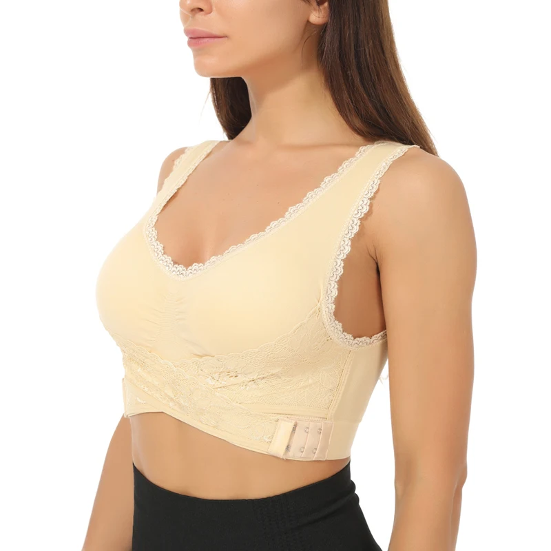 Sexy Women Sports Bra Lingerie Lace Solid Cross Sports Underwear Side Buckle Wireless Push up Breathable Sleep Bra New S-2XL