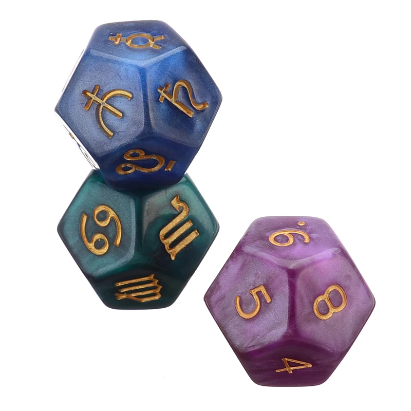 3pcs 2.5*2.5cm Pearl 12-sided Astrology Zodiac Signs Dice For Constellation Divination Toys For Astrologers Magical Tools