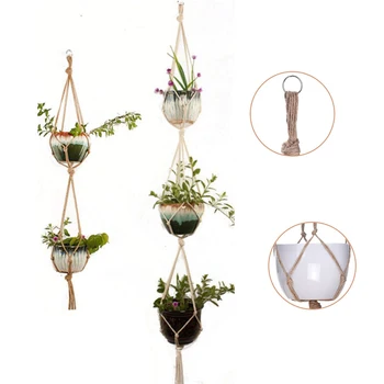 

1PCS multi-layer flower pot net bag handmade lace flower pot hanging basket knotted rope balcony garden home decoration